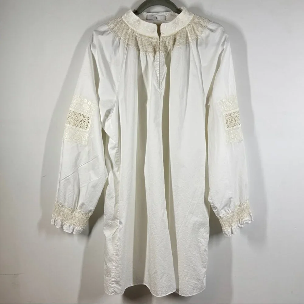 Tibi Anthropologie White Cotton Lace Embroidered Tunic Dress Boho Summer Casual - Picture 3 of 15